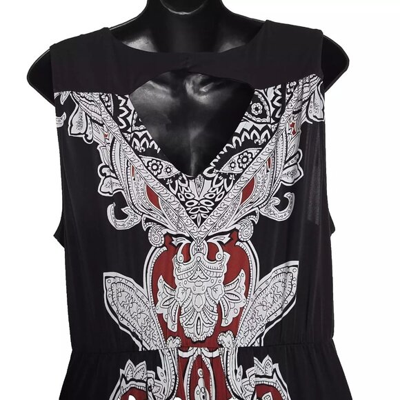 Soma Maxi Dress Size XL Black Printed Cutout W/Pockets Summer Vacation Party - Picture 4 of 6